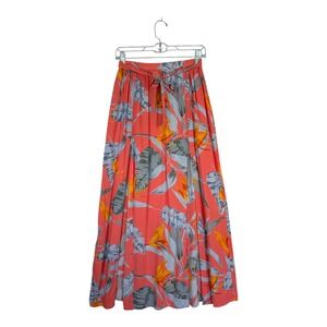 Patrons of Peace Coral Tropical Print Maxi Skirt with Two Front Slits Size Small